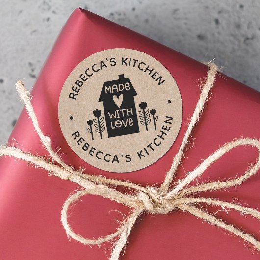 Sticker Rond Fait Maison Avec Amour Kraft Personnalisé