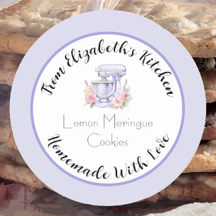 Sticker Rond Fait Maison Avec Amour Mélange Floral Bleu Pâtisse
