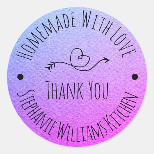 Sticker Rond Fait maison avec amour | Merci d'aquarelle violet (Devant)