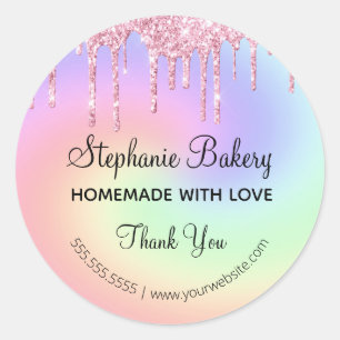 Sticker Rond Fait maison avec amour  Merci de Parties scintilla