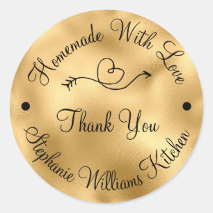 Sticker Rond Fait maison avec amour Merci d'or Faux