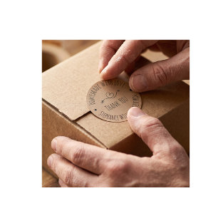Sticker Rond Fait maison avec amour   Merci en papier Kraft