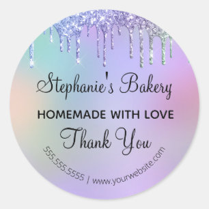Sticker Rond Fait maison avec amour paillettes scintillantes Me