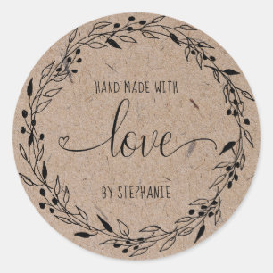 Sticker Rond Fait maison avec amour papier kraft typographique