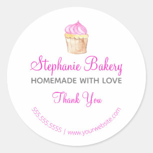 Sticker Rond Fait maison avec Amour  Pâtisserie Cup Cake  Merci