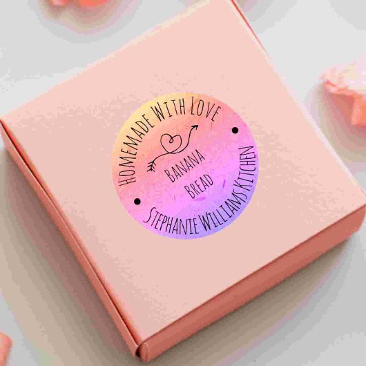 Sticker Rond Fait maison avec amour Rainbow Kraft Papier | Cuis