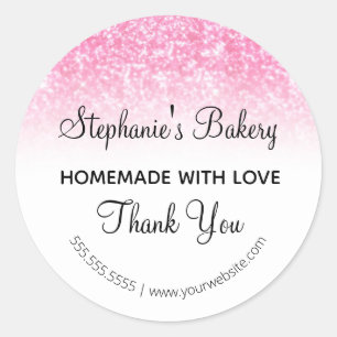 Sticker Rond Fait maison avec Merci de Parties scintillant rose