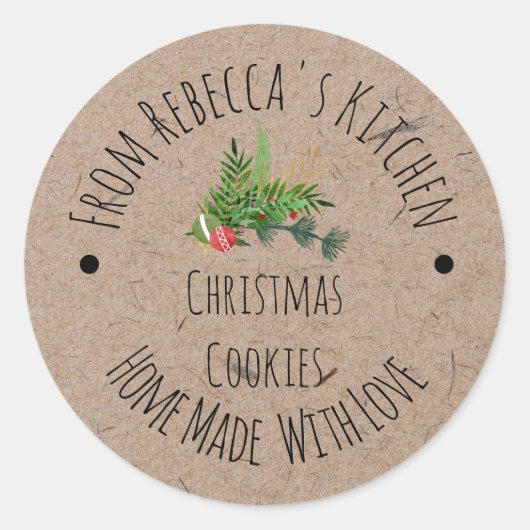 Sticker Rond Fait maison avec papier Kraft Love | cookies de No (Devant)