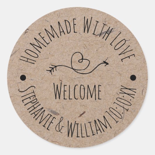 Sticker Rond Fait maison avec papier Kraft Love | Faveur de mar (Devant)
