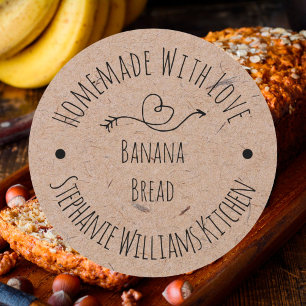 Sticker Rond Fait maison avec papier Kraft Love   Produits cuit
