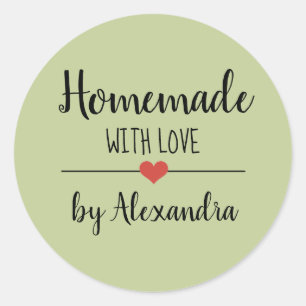 Sticker Rond Fait maison avec un script vert amour personnalisé