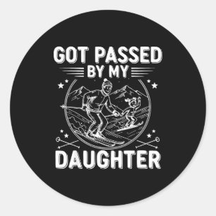 Sticker Rond Fait Tomber Par Ma Fille Drôle Ski _24