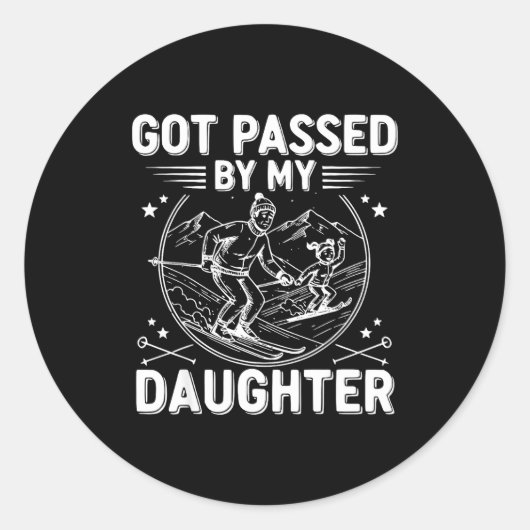 Sticker Rond Fait Tomber Par Ma Fille Drôle Ski _24 (Devant)