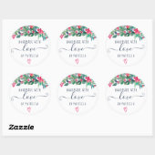 Sticker Rond Faite à la main avec amour floral Noël aquarelle (Feuille)