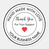 Sticker Rond Faite À La Main Avec Amour Merci Petite Entreprise (Devant)