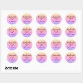Sticker Rond Faite à la main avec l'amour arc-en-ciel script de (Feuille)