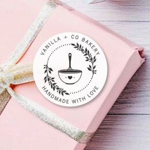 Sticker Rond Faite À La Main Moderne Avec Amour Whisk Bakery Co