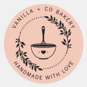 Sticker Rond Faite À La Main Moderne Avec Amour Whisk Bakery Co