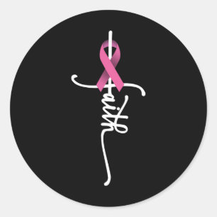 Sticker Rond Faith Cross Guerrier Survivant Pink Ribbon Breast