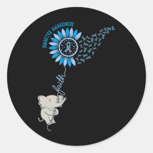 Sticker Rond Faith Diabetes Sensibilisation Blue Ribbon Mois Di