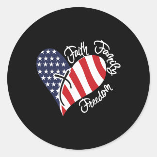 Sticker Rond Faith Family Freedom Heart Christian Patriotic 4th