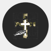 Sticker Rond Faith Fishing Hunting Camo Cross With Hook B Chris (Devant)