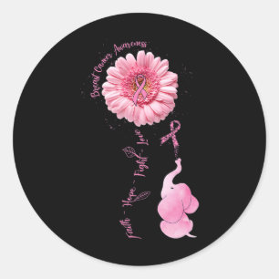 Sticker Rond Faith Hope Fight Love Elephant Breast Cancer Aware