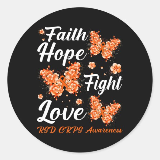 Sticker Rond Faith Hope Fight Love RSD CRPS Awareness Butterfly (Devant)