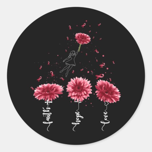 Sticker Rond Faith Hope Love Burgundy Sunflower Cerveau Aneurys (Devant)