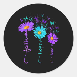 Sticker Rond Faith Hope Love Butterfly Daisy Prévention du suic