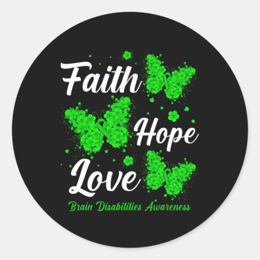 Sticker Rond Faith Hope Love Cerveau Handicap Sensibilisation B (Devant)