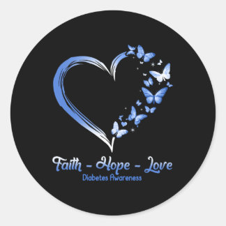 Sticker Rond Faith Hope Love Diabetes Sensibilisation Papillon