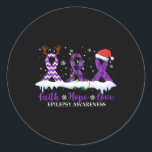 Sticker Rond Faith Hope Love Epilepsy Awareness Christmas Ribbo<br><div class="desc">Faith Hope Love Epilepsy Awareness Christmas Ribbon</div>