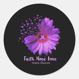 Sticker Rond Faith Hope Love Epilepsy Awareness Sunflower