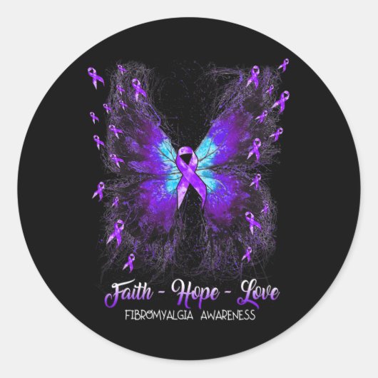 Sticker Rond Faith Hope Love Fibromyalgie Sensibilisation 2 (Devant)