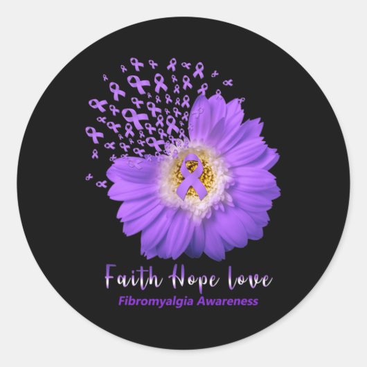 Sticker Rond Faith Hope Love Fibromyalgie Sensibilisation Ribb  (Devant)