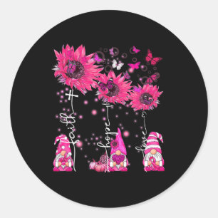 Sticker Rond Faith Hope Love Gnome Ribbon Cancer du sein