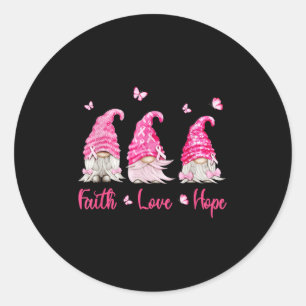 Sticker Rond Faith Hope Love Gnome Sensibilisation au cancer du