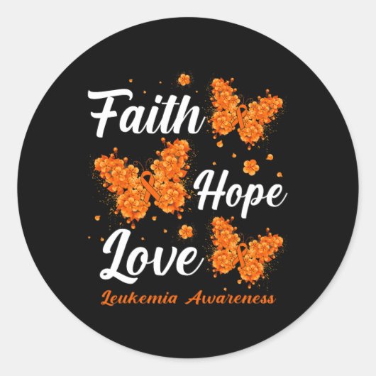 Sticker Rond Faith Hope Love Leukemia Sensibilisation Papillon (Devant)
