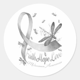 Sticker Rond Faith Hope Love Melanoma Awareness Dragonfly