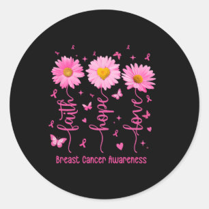 Sticker Rond Faith Hope Love Pink Ribbon Cancer du sein Prix