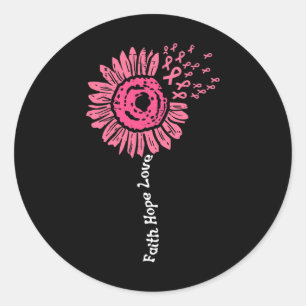 Sticker Rond Faith Hope Love We Wear Rose Ribbon Cancer du sein