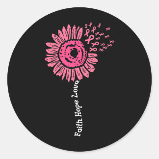 Sticker Rond Faith Hope Love We Wear Rose Ribbon Cancer du sein