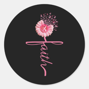 Sticker Rond Faith Sunflower rose Ruban Prix du cancer du sein