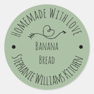 Sticker Rond Faits Maison avec Amour Vert Sauge Pâtisseries