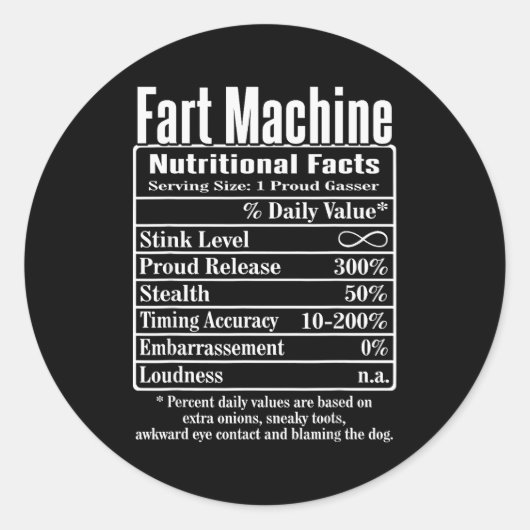 Sticker Rond Faits Nutritionnels Machine à Pets Blagues de Papa (Devant)