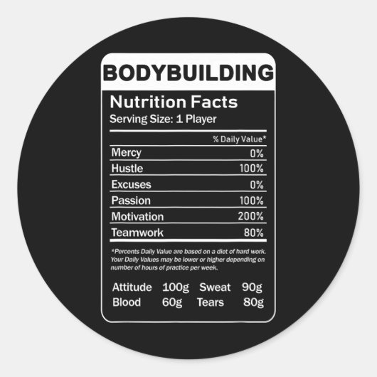 Sticker Rond Faits nutritionnels pour la musculation (Devant)