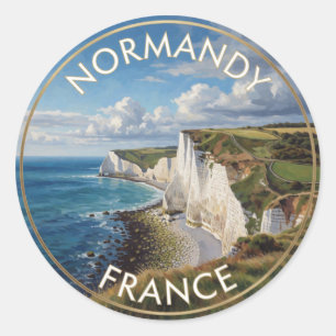 Sticker Rond Falaise blanche côtière de Normandie France Scène