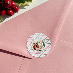 Sticker Rond Falala Pastel À damiers photo de Noël du Motif