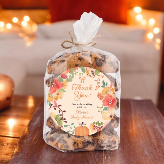 Sticker Rond Fall Bow Boho citrouille floral merci baby shower